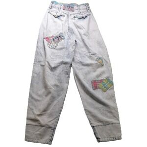 VTG 80s Get Used By Elie Women W23 L27 Acid Wash Patchwork High Rise Mom Jeans